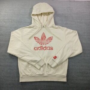 Adidas Trefoil Logo Hoodie Womens S Beige Chinese Lettering Lion Koi Fish Dragon